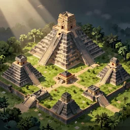 an isometric game map of Tikal, Lost World Pyramid, Tikal Temple IV, Maya Temples