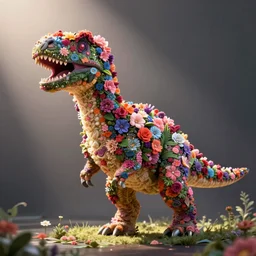 an explosion of flowers that looks like a dinosaur, high detail, floral, ultra realistic