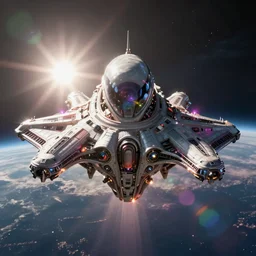 Alien mothership above a planet, 8k ultra realistic, lens flare, atmosphere, glow, detailed, intricate, full of colour, cinematic lighting, trending on artstation, 4k, hyperrealistic, focused, extreme details, unreal engine 5, cinematic, masterpiece, by Andrian Luchian