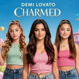 Demi Lovato and Selena Gomez and Ariana Grande in a Charmed movie directed by Christopher Nolan, movie still frame, promotional image, imax 35 mm footage