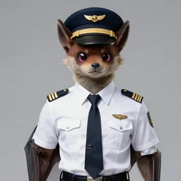character portrait feature of the anthro male anthropomorphic rodrigues fruit bat fursona wearing airline pilot outfit uniform professional pilot character design stylized by charlie bowater, ross tran, artgerm, and makoto shinkai, detailed, soft lighting, rendered in octane