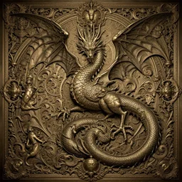 dragon, wisdom + rococo + baroque + magical + intricate details + heraldic design + atmosphere + designed by peter mohrbacher and kentaro miura + high detail in jean delville style, art station, 8 k