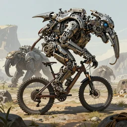 an intricate concept art, illustration, fantasy, large mechanical bike biomes, megafauna, ultra photorealistic, ultra sharp, artstation, cgsociety, masterpiece, digital art, anime colors, style by ivan talavera and wlop, hyperrealistic, octane render, 4 k