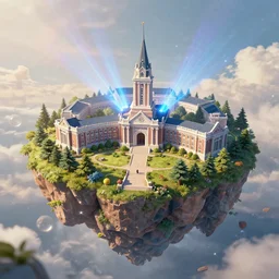 A magical university on a floating island, raytracing