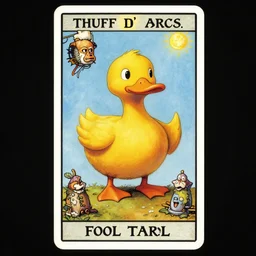 epic professional digital art of'daff duck'on thr'fool tarot card ', painted, stunning, symmetrical, impressive, best on artstation, cgsociety, much wow, masterpiece