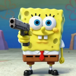 , ray traced realistic spongebob pointing a glock at the camera unreal engine 5