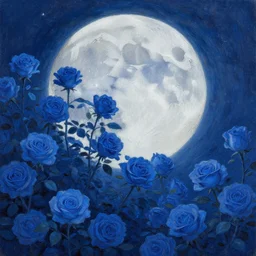 a beautiful painting of the moon fell into the blue roses bushes, greg rutkowski style, trending on artstation