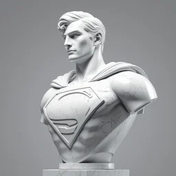 statue of superman by bust, sub scatter surface sss raytracing white natural marble,, octane render, unreal engine