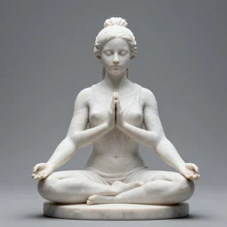 3D print marble sculpture of Emma Watson by Jean-Baptiste Carpeaux and Luo Li Rong and Michael James Talbot, yoga meditation pose, beautiful body, perfect symmetrical face, soft white colors, full length shot, elegant, academic art, realistic, 8K, female full-skin figure, Hyperrealism, Subsurface scattering, raytracing, soft light, Octane Render, Redshift, Zbrush