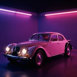 designed by  Giorgetto Giugiaro stylized poser of a single 1972 Citroen, neon lights, ektachrome photograph, volumetric lighting, f8 aperture, cinematic Eastman 5384 film