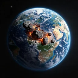 an high resolution photo of earth getting destroyed by a meteorite, photography, movie still, hyper realism, 4 k, dramatic lighting, cinematic, cinestill