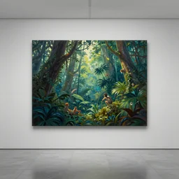 a futuristic minimalistic tiled room with a view of a magical jungle, tim hildebrandt, wayne barlowe, bruce pennington, donato giancola, trending on artstation, cinematic composition, beautiful lighting, hyper detailed, 8 k, oil on canvas