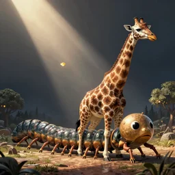 a giraffe centipede chimera, digital art