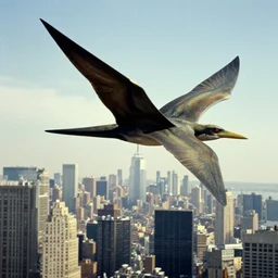 a pterodactyl flying over new york, by saul leiter