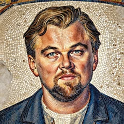 an ancient mosaic of leonardo dicaprio, very realistic, highly detailed