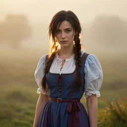beautiful aerith gainsborough in a cottagecore dress, face centered portrait, cottagecore, confident, fog, rain, volumetric lighting, rim light, beautiful, golden hour, sharp focus, ultra detailed, cgsociety by leesha hannigan, ross tran, thierry doizon, kai carpenter, ignacio fernandez rios