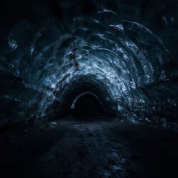 icelandic ice caves, night, dark, surreal, creepy,