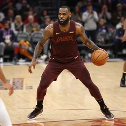 Lebron James in suit playing basketball