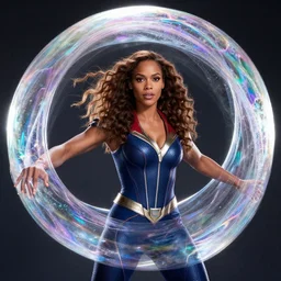 beautiful actress gugu mbatha - raw as superhero sue storm in live action fantastic four movie, gugu is practicing creating a giant iridescent soap like bubble force field around her body