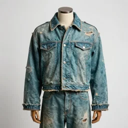 an award - winning photo of an ancient male model wearing a plain cropped baggy teal distressed medieval designer menswear aviator jacket designed by alexander mcqueen, 4 k, studio lighting, wide angle lens, 2 0 0 4