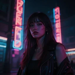 a cinematic still of glowing neons