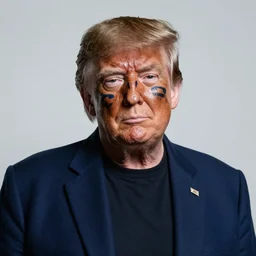 a medium shot portrait photograph of donald trump wearing ancient tribal face paint, dslr photography