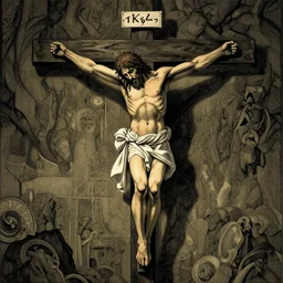 crucifixion horror, the emptying of god, deep focus, d & d, fantasy, intricate, elegant digital painting, artstation, concept art, matte, sharp focus, illustration, bekinski, gustave dore, ghibli, miyamoto abduzeedo