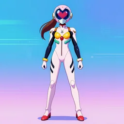 full body character portrait of a mecha magical girl with a heart visor helmet, Tokusatsu Suit, vaporwave, trending on Artstation, digital art, spirited away