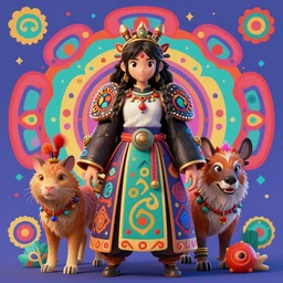a colorful vibrant 3 d render game graphics unreal engine of princess mononoke, intricately detailed, detailed fur, tribal psychedelic, colorful flat surreal design, hd, 8 k, artstation