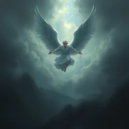 incomprehensible angel descending from the sky down to dark landscape, highly detailed, digital painting, smooth, sharp focus,
