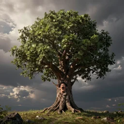screaming bob ross in shape of a tree