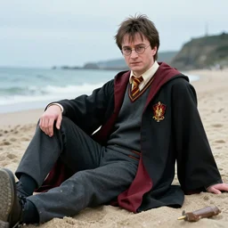 Lord Voldemort character from Harry Potter chilling out on the beach. Photo highly-detailed realistic 4K