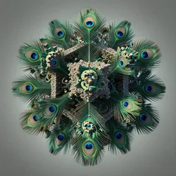 Fractal, 3d fractal render, 3d mandelbulb fractal, 3d mandelbox, 3d mandelbulber, 3d, visual depth, shadowing, sense of scale, peacock feathers, 3d fractal, 8k, artstation