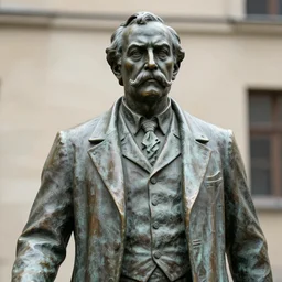 a 4 k photorealistic photo medium shot of a bronze statue of a middle aged man with a moustache.