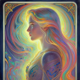 side portrait, imogen poots paladin, gloomhaven, d & d, soft, smooth, luminescent oil painting, art nouveau tarot, backlit glow, ripples, swirly vibrant color lines, neo - gothic, gaudy colors, aesthetic octane render, 8 k, by victo ngai, kilian eng, ilya kuvshinov, cushart krent, gilleard james