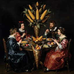victorian thanksgiving feast, cornucopia, black background, vanitas, a still life by giuseppe arcimboldo, a flemish baroque by jan davidsz. de heem, intricate high detail masterpiece