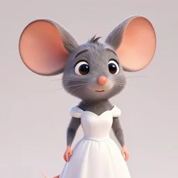 3 d render, portrait, anthropomorphic mouse, female, in a maxi white dress, in the style of zootopia, closeup, artstation, headshot