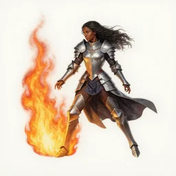 Black female paladin leaving holy fire in her wake. Mixed media on paper.