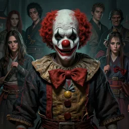 masterpiece concept art, a beautiful highly detailed dishonored japanese farmer clown, emotional, cinematic moody colors, realistic shaded lighting poster by ilya kuvshinov, magali villeneuve, artgerm, jeremy lipkin and michael garmash and rob rey