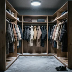 wardrobe with winter inside, cinematic, wide angle, concept art