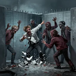 zombies trying to break a firewall