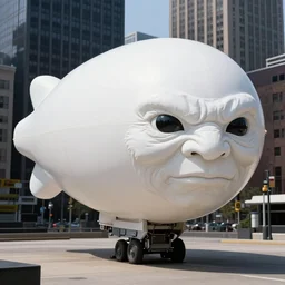 white wrinkled trollface blimp in detroit, hyper defined, sharp, masterpiece, genius composition, work of art, 8 k, ultra hd