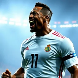 screenshoot of dwayne johnson as football player on fifa 2 2 pc gameplay, celebrate goal, hyperdetailed ultrasharp octane render