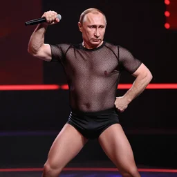 vladimir putin, wearing in stocking, mesh shirt,  in a strip club, dancing on a pole, elegant, digital painting, concept art, smooth, sharp focus, finely detailed illustration, beautifully framed
