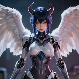 photo of demon angel cyborg mutant cg anime girl beautiful face 3 d photorealistic cinematic shot with leica zeiss depth of field and lens flare in style of frank miller and ito junji squareenix trending on pixiv artstation