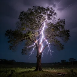 a tree getting hit by lightning, surreal style