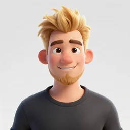 attractive irish english man with a petite goatee and spiky blonde hair smiling at the camera, 3D octane render, character design