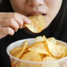 person eating potato chips without using their hands