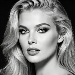 stunning portrait of a beautiful blonde woman by herb ritts. glossy hair and makeup. supermodel. high fashion black and white photography. retro makeup. vogue. canon 5 0 mm f / 1. 6