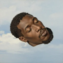 floating head of a black man sleeping in the sky, j. j. grandville, outline